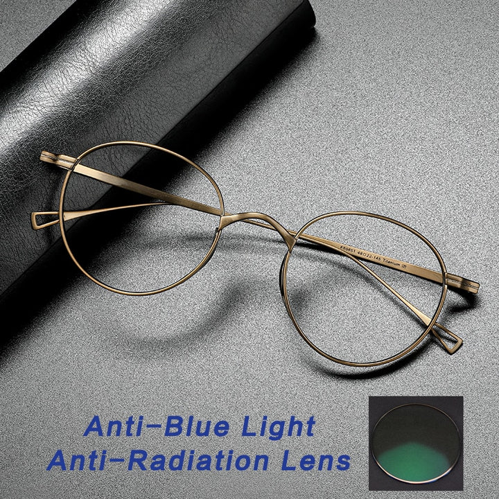Gatenac Unisex Full Rim Round Titanium Frame Eyeglasses Gxyj485 Full Rim Gatenac Bronze Anti-blue