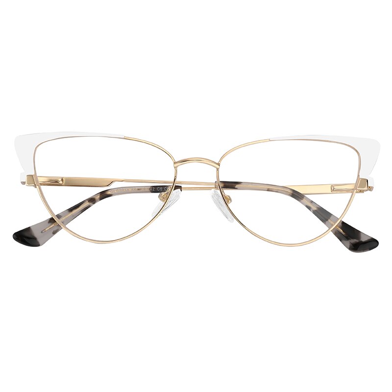 Laoyehui Women's Eyeglasses Cat Eye Alloy Frame 9014 Full Rim Laoyehui white