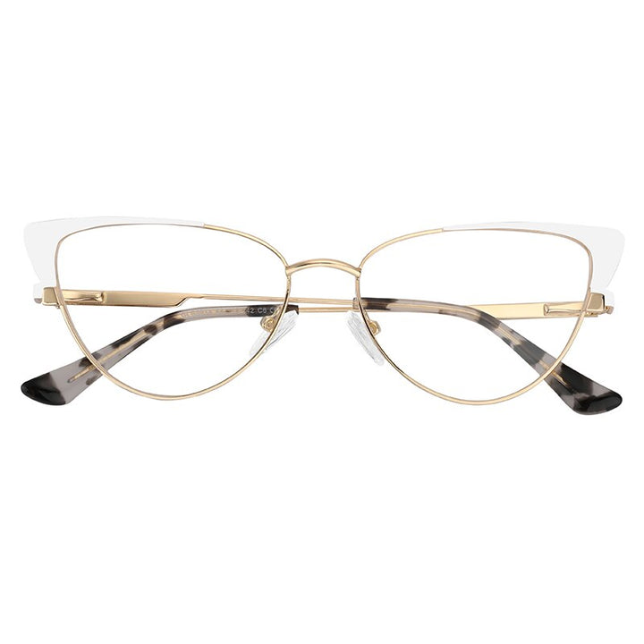 Laoyehui Women's Eyeglasses Cat Eye Alloy Frame 9014 Full Rim Laoyehui white