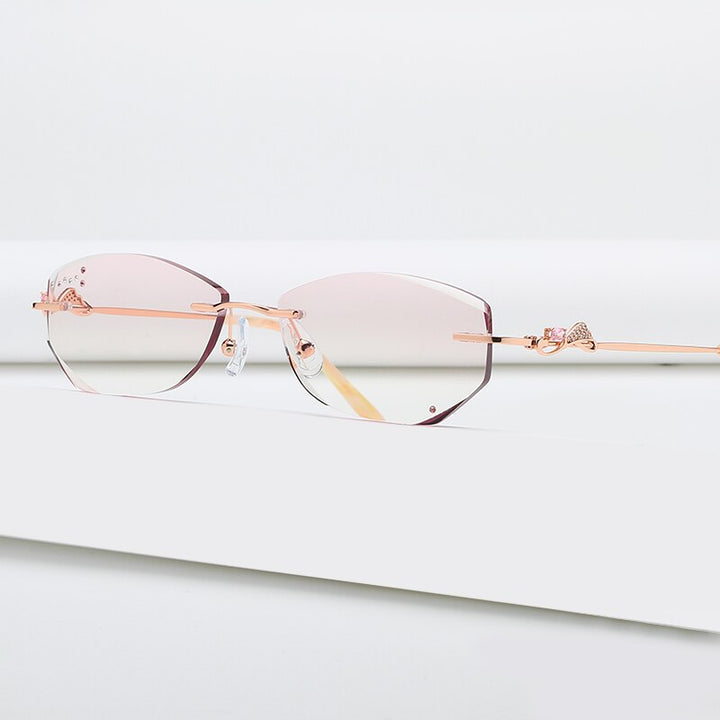 Zirosat 52052 Women's Eyeglasses Alloy Rimless Diamond Cutting Rimless Zirosat