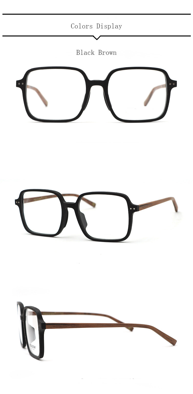 Hdcrafter Unisex Full Rim Oversized Square Wood Frame Eyeglasses 9105 Full Rim Hdcrafter Eyeglasses
