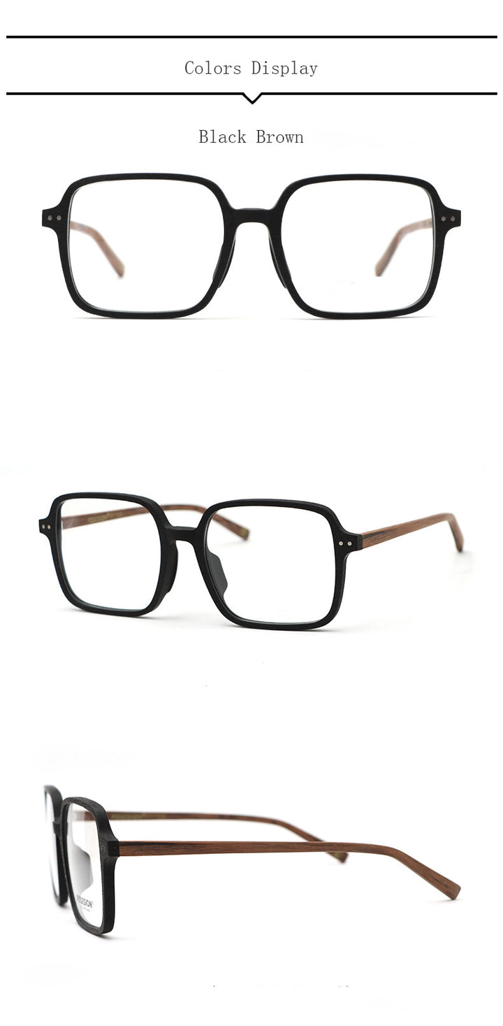 Hdcrafter Unisex Full Rim Oversized Square Wood Frame Eyeglasses 9105 Full Rim Hdcrafter Eyeglasses