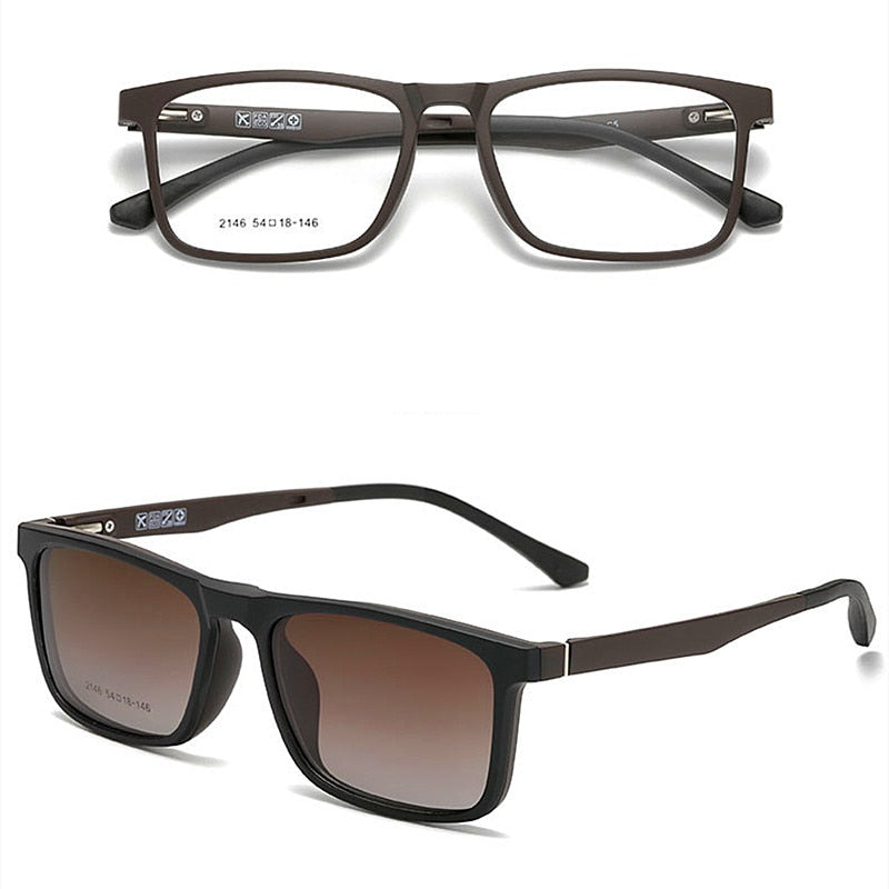 Yimaruili Unisex Full Rim Resin Frame Eyeglasses With Polarized Lens Magnetic Clip On Sunglasses 2146 With Clip Ons Yimaruili Eyeglasses Brown Frame  C5