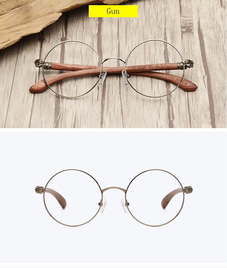 Hdcrafter Unisex Full Rim Round  Titanium Wood Frame Eyeglasses 7573 Full Rim Hdcrafter Eyeglasses