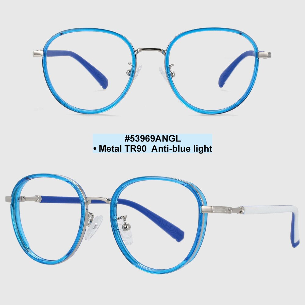CCspace Children's Unisex Full Rim Round Tr 90 Titanium Frame Eyeglasses 53969 Full Rim CCspace Blue clear