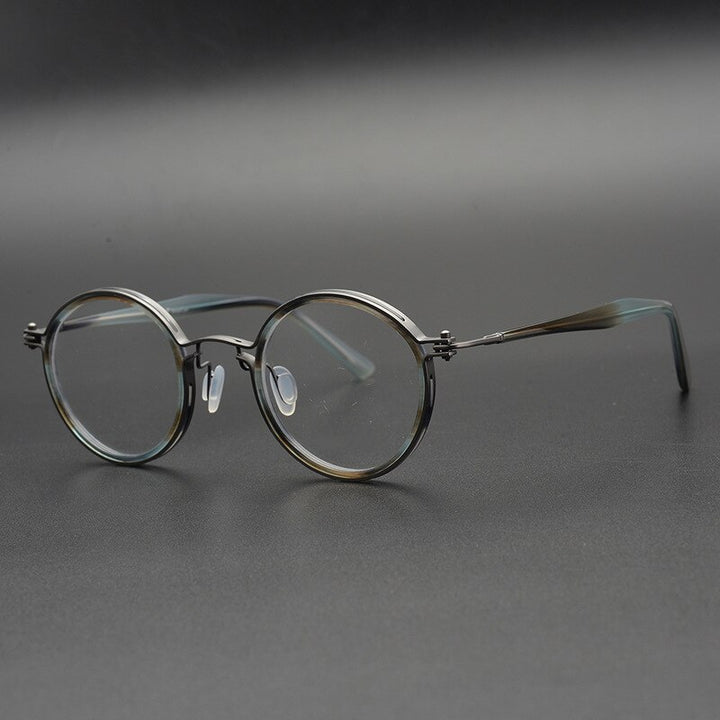 Gatenac Unisex Full Rim Round Handcrafted Acetate Alloy Frame Eyeglasses Gxyj07 Full Rim Gatenac 4