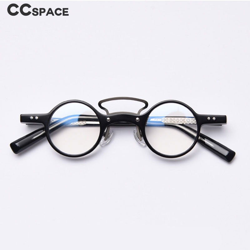 CCspace Unisex Full Rim Round Acetate Punk Double Bridge Frame Eyeglasses 49805 Full Rim CCspace