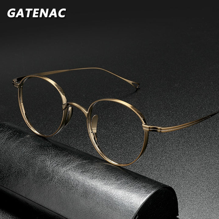 Gatenac Unisex Full Rim Round Titanium Frame Eyeglasses Gxyj485 Full Rim Gatenac