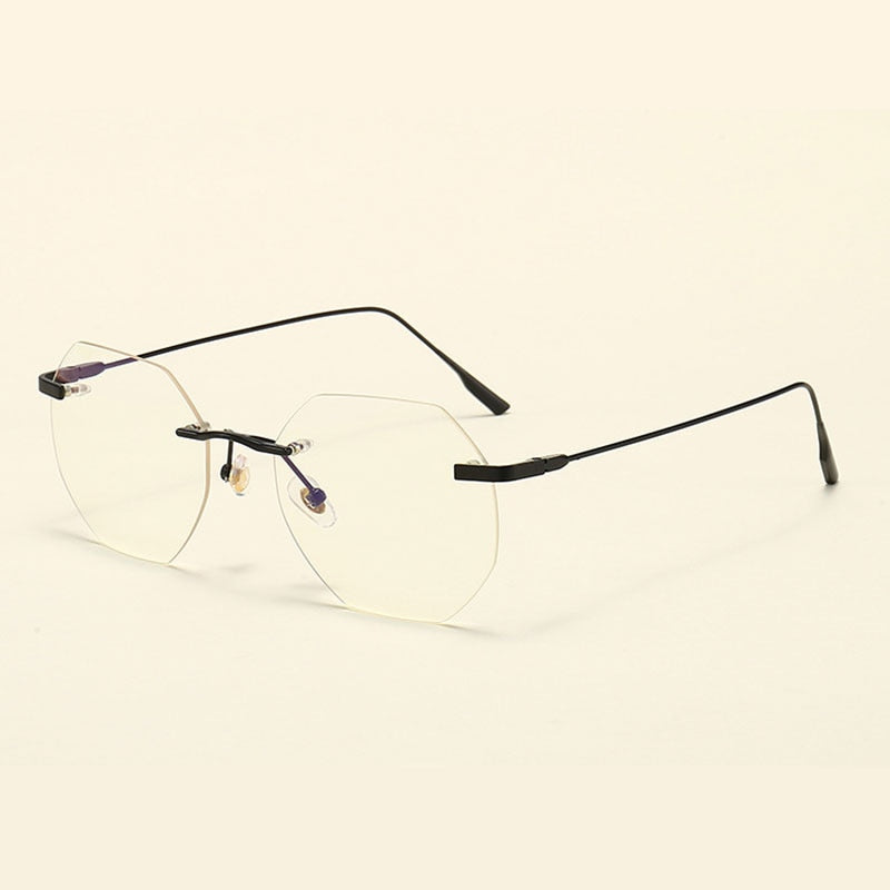 Hotony Men's Rimless Polygon Alloy Frame Spring Hinge Eyeglasses 6213 Rimless Hotony