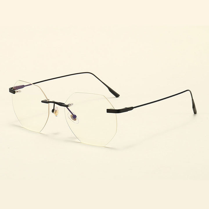 Hotony Men's Rimless Polygon Alloy Frame Spring Hinge Eyeglasses 6213 Rimless Hotony