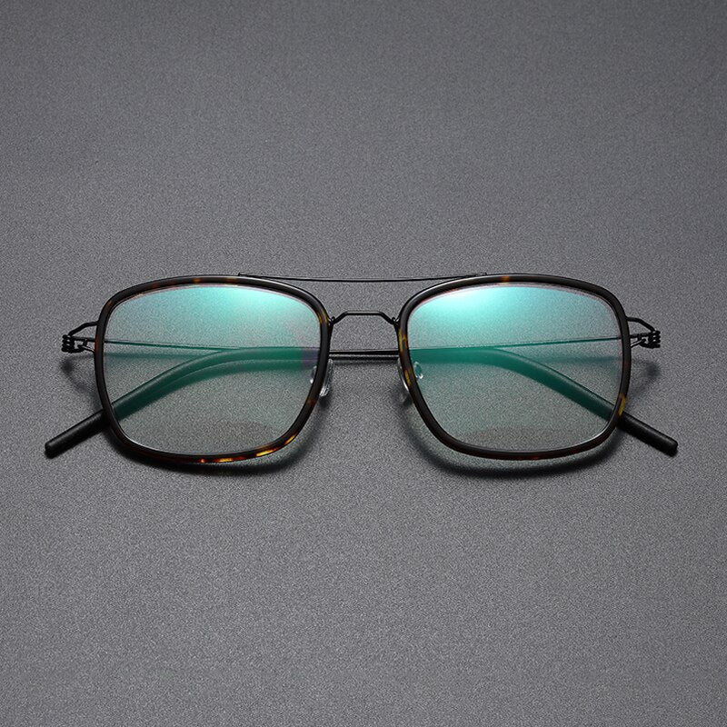 Gatenac Unisex Full Rim Square Titanium Alloy Screwless Double Bridge Frame Eyeglasses Gxyj690 Full Rim Gatenac Tortoise Black