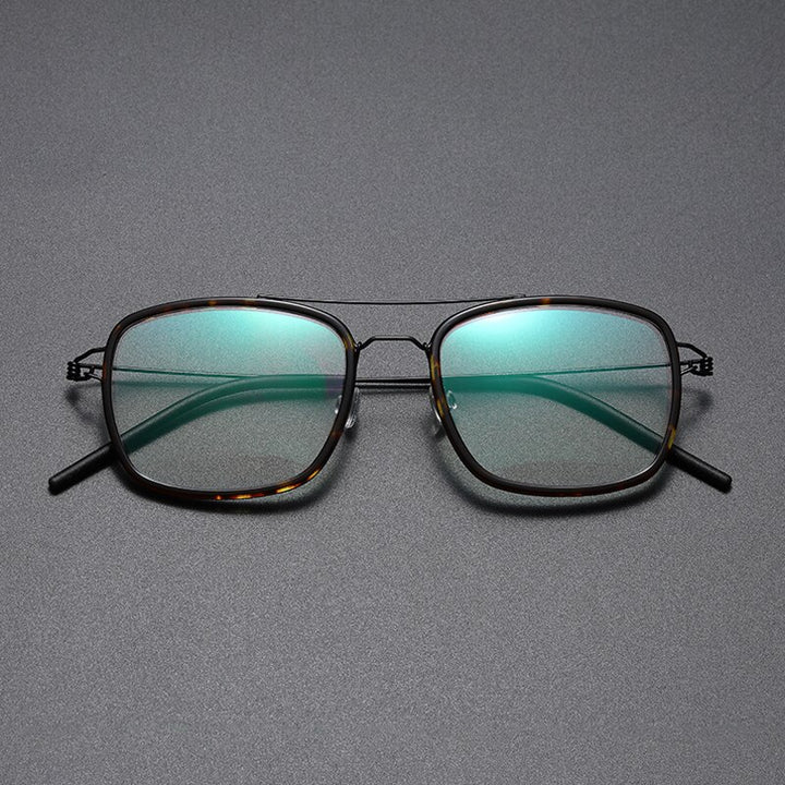 Gatenac Unisex Full Rim Square Titanium Alloy Screwless Double Bridge Frame Eyeglasses Gxyj690 Full Rim Gatenac Tortoise Black