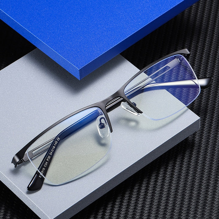 Reven Jate Men's Eyeglasses 5916 Half Rim Alloy Front Flexible Plastic Tr-90 Semi Rim Reven Jate