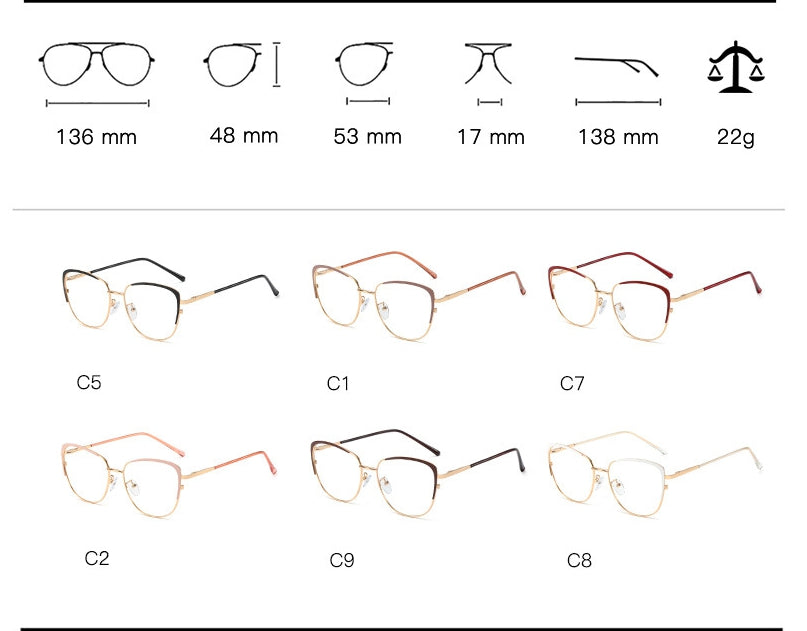 CCspace Unisex Full Rim Cat Eye Alloy Frame Eyeglasses 48183 Full Rim CCspace
