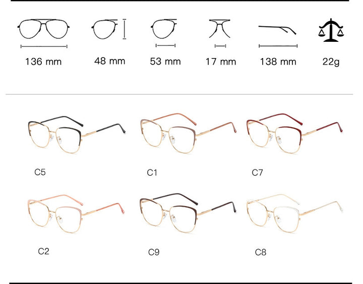 CCspace Unisex Full Rim Cat Eye Alloy Frame Eyeglasses 48183 Full Rim CCspace