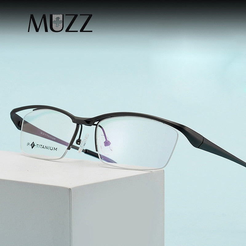 Muzz Men's Semi Rim Square Titanium Flip Up Frame Eyeglasses 18019 Semi Rim Muzz