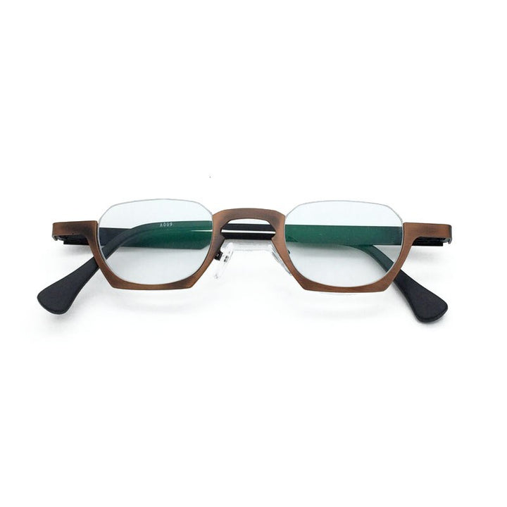 Yujo Unisex Semi Rim Bottom Square Alloy Reading Glasses Y038 Reading Glasses Yujo