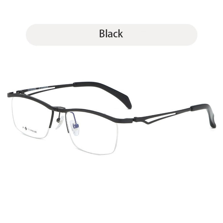 Hdcrafter Unisex Semi Rim Rectangle Titanium Flip Up Frame Eyeglasses T18044 Semi Rim Hdcrafter Eyeglasses Black