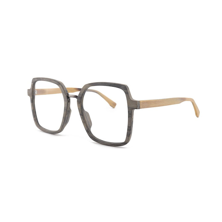 Hdcrafter Unisex Full Rim Polygonal Wood Frame Eyeglasses 6109 Full Rim Hdcrafter Eyeglasses