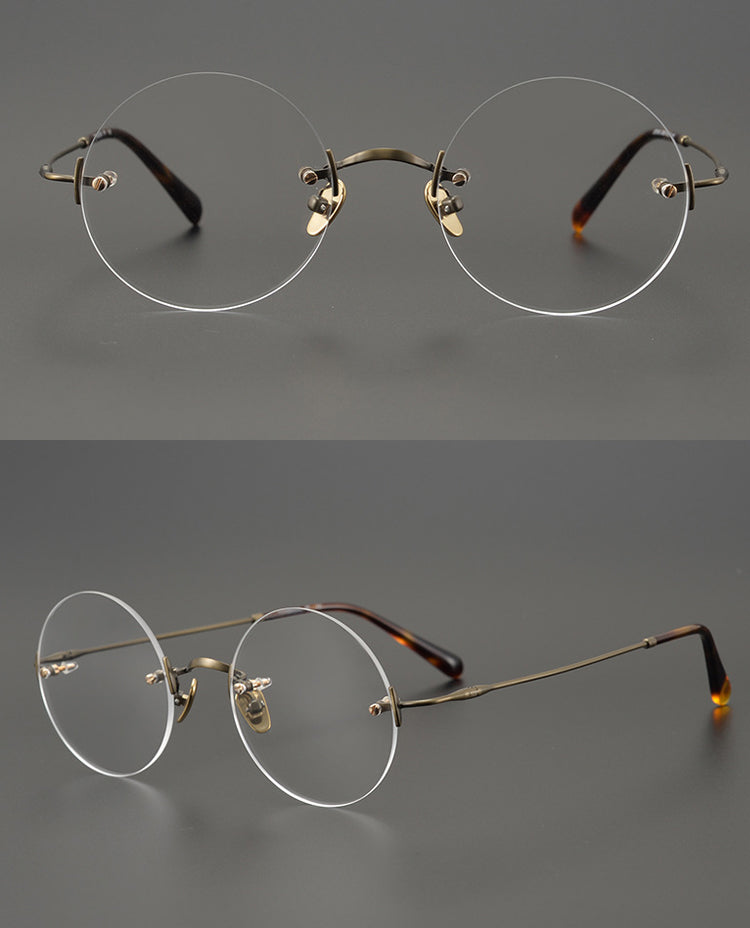 Gatenac Unisex Rimless Round Titanium Frame Eyeglasses Gxyj647 Rimless Gatenac