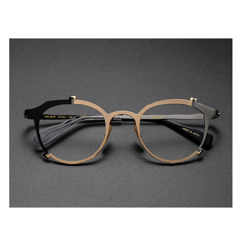 Muzz Men's Full Rim Round Hand Crafted Titanium Acetate Frame Eyeglasses 0050 Full Rim Muzz C3-1