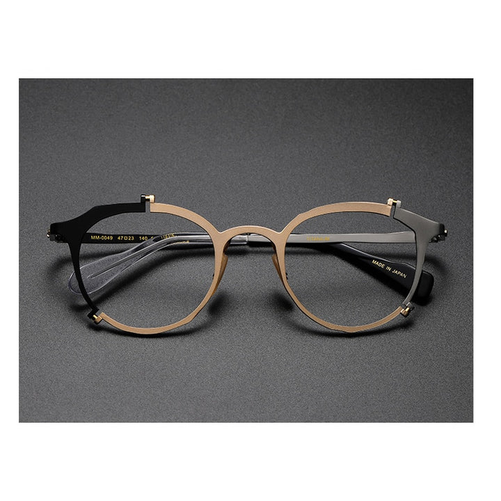 Muzz Men's Full Rim Round Hand Crafted Titanium Acetate Frame Eyeglasses 0050 Full Rim Muzz C3-1