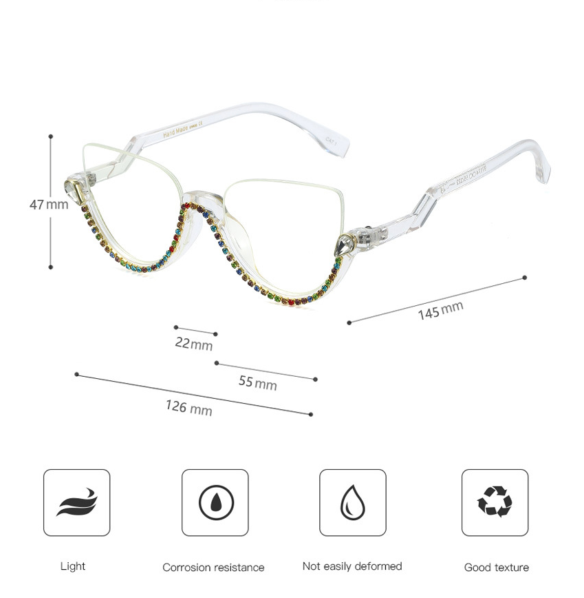 CCspace Women's Semi Rim Tr 90 Titanium Jeweled Frame Eyeglasses 45159 Semi Rim CCspace