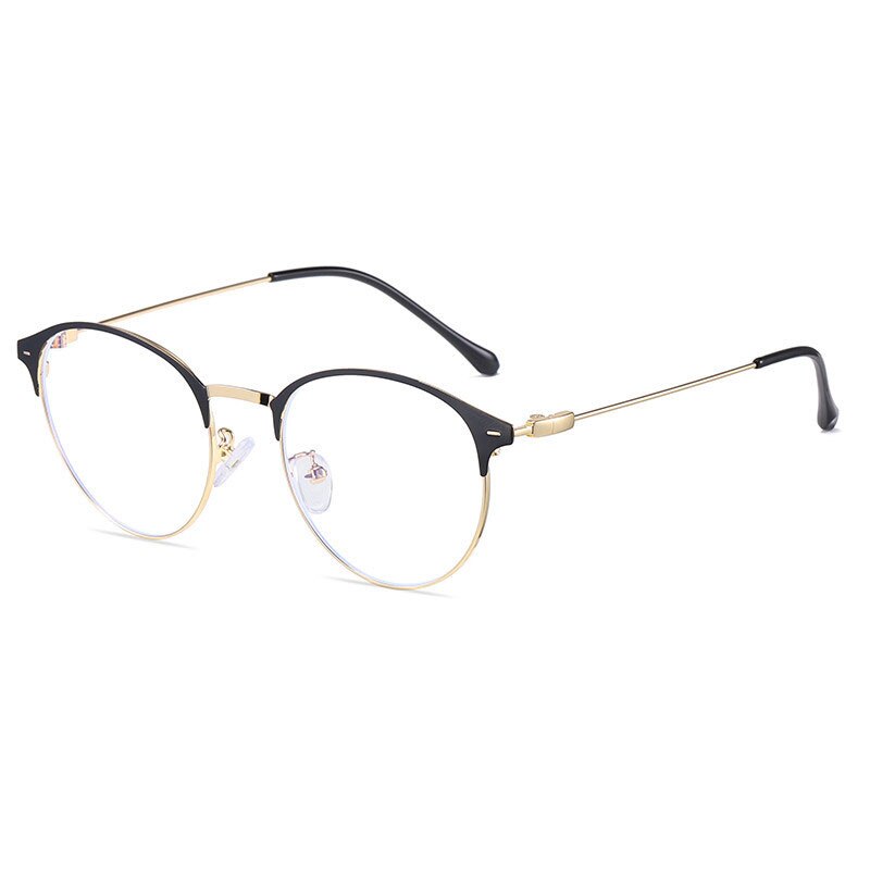 Hotony Unisex Full Rim Round Browline Acetate Alloy Eyeglasses Zy9811 Full Rim Hotony BLACK GOLD