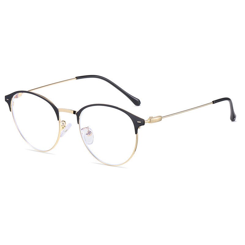 Hotony Unisex Full Rim Round Browline Acetate Alloy Eyeglasses Zy9811 Full Rim Hotony BLACK GOLD  