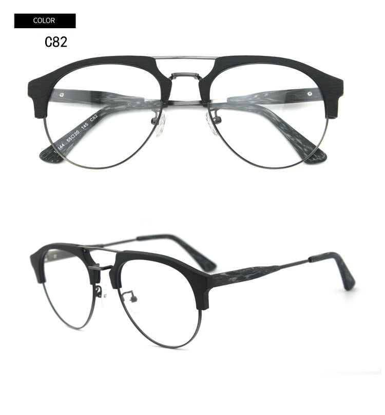 Hdcrafter Men's Full Rim Round Double Bridge Wood Metal Frame Eyeglasses 15144 Full Rim Hdcrafter Eyeglasses