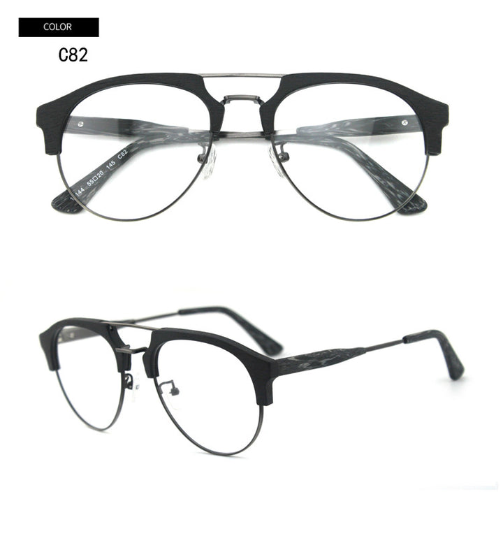 Hdcrafter Men's Full Rim Round Double Bridge Wood Metal Frame Eyeglasses 15144 Full Rim Hdcrafter Eyeglasses