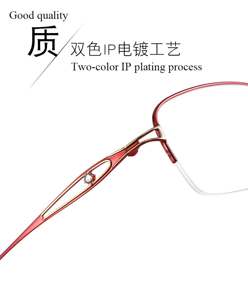 Women's Oval Hollow Titanium Semi Rim Eyeglasses Lr7809 Semi Rim Bclear