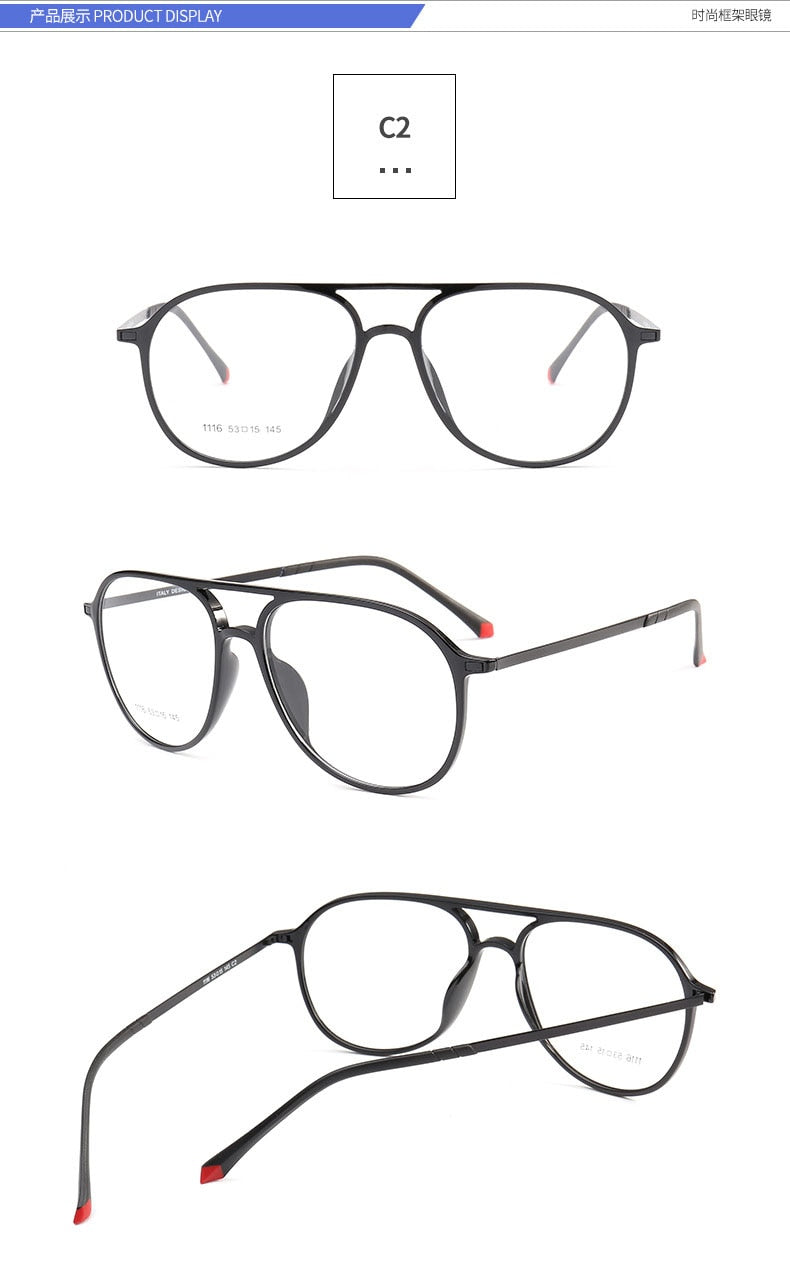 Unisex Double Bridge Acetate Steel Round Full Rim Eyeglasses 1116 Full Rim Bclear