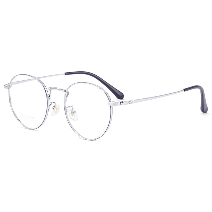 Yimaruili Unisex Full Rim Round Titanium Frame Eyeglasses CK803 Full Rim Yimaruili Eyeglasses Purple Silver