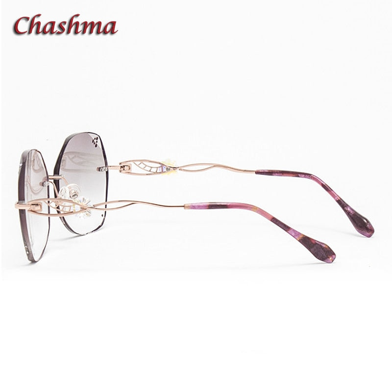 Chashma Ochki Women's Rimless Round Titanium Eyeglasses Gradient Tinted Demo Diamond Cut Lenses 007 Rimless Chashma Ochki