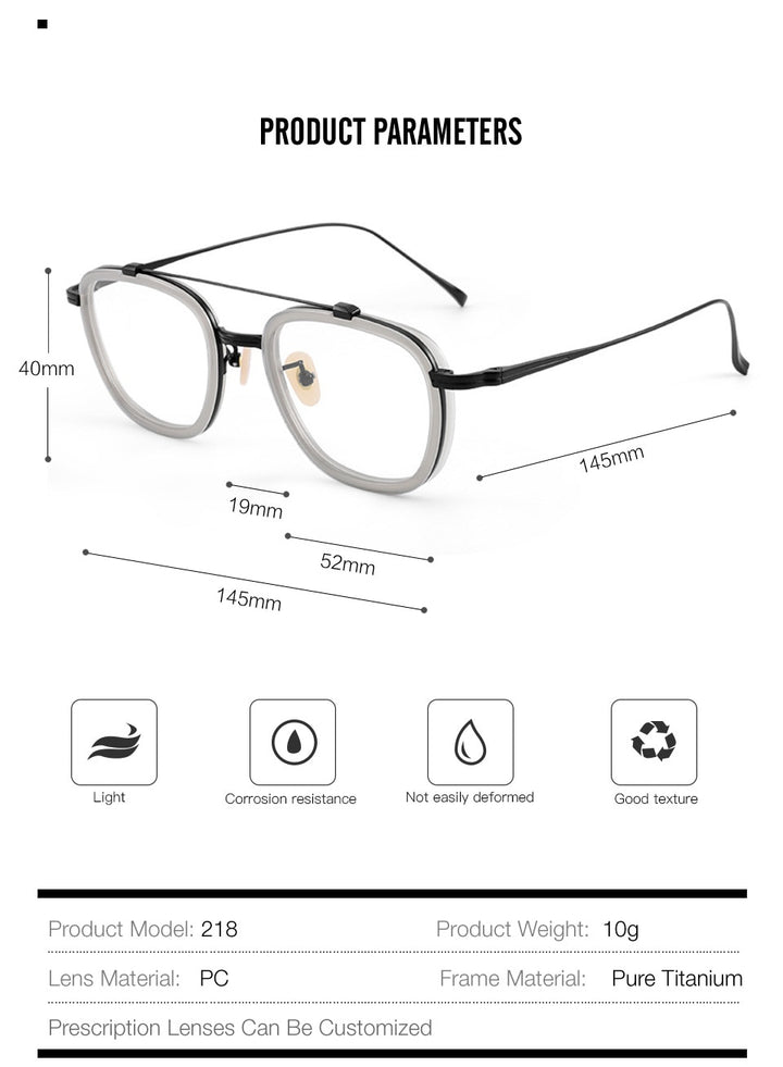Muzz Unisex Full Rim Square Titanium Acetate Frame Eyeglasses 5209 Full Rim Muzz