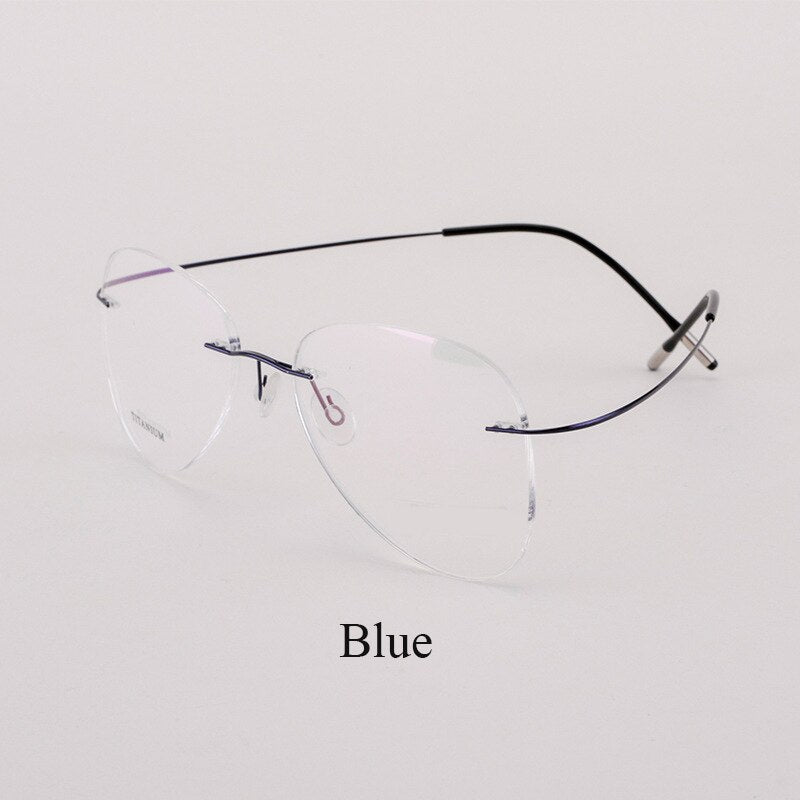 Bclear Unisex Customized Rimless Oval Titanium Alloy Eyeglasses My20002 Rimless Bclear Blue