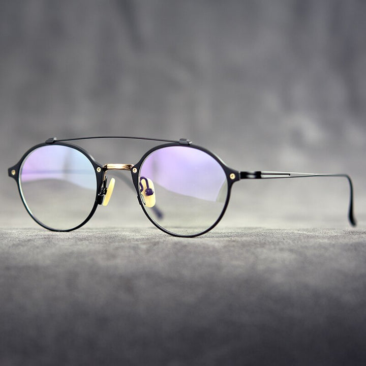 Gatenac Unisex Full Rim Round Double Bridge Titanium Frame Eyeglasses Gxyj340 Full Rim Gatenac 3