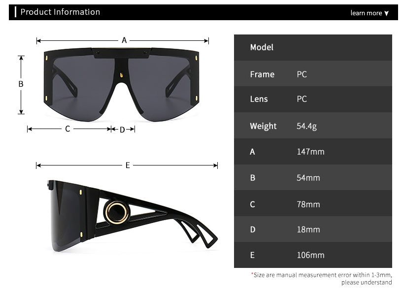 CCspace Unisex Full Rim Oversized Square One Lens Resin Frame Sunglasses 46626 Sunglasses CCspace Sunglasses