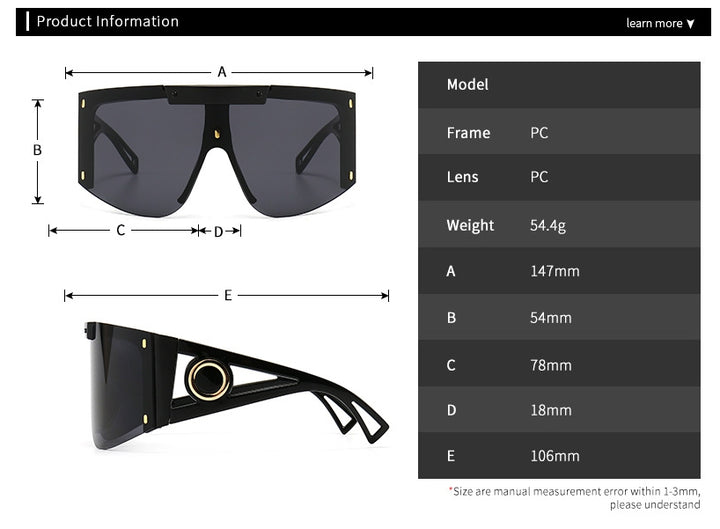 CCspace Unisex Full Rim Oversized Square One Lens Resin Frame Sunglasses 46626 Sunglasses CCspace Sunglasses