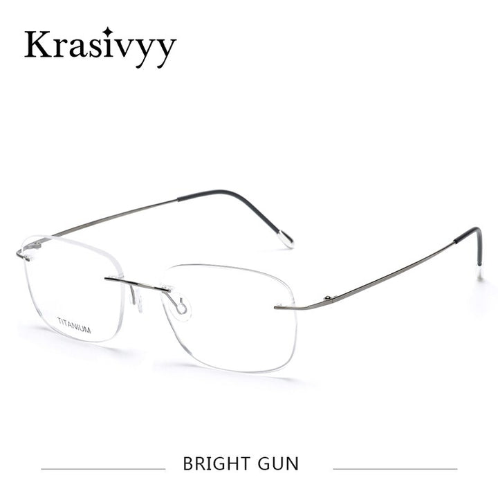 Krasivyy Unisex Rimless Square Titanium Eyeglasses Kr6010 Rimless Krasivyy Bright Gun