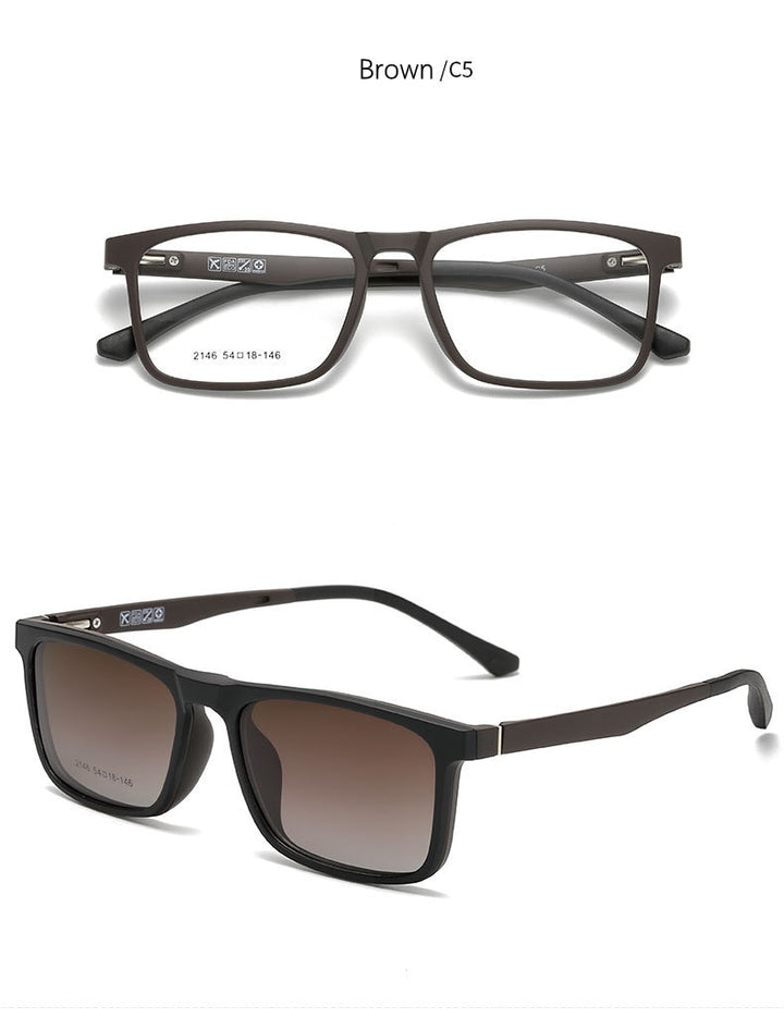Yimaruili Unisex Full Rim Resin Frame Eyeglasses With Polarized Lens Magnetic Clip On Sunglasses 2146 With Clip Ons Yimaruili Eyeglasses