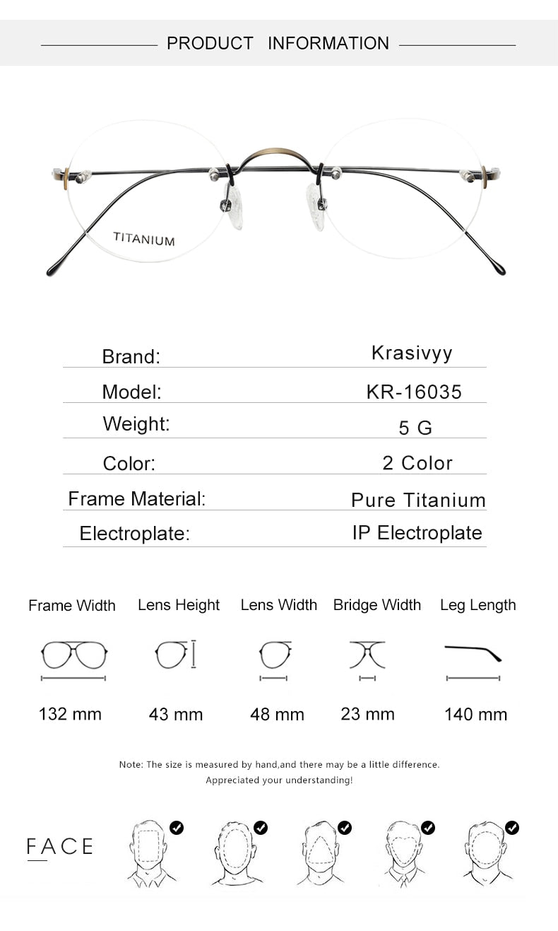 Krasivyy Unisex Rimless Round Titanium Eyeglasses Kr16035 Rimless Krasivyy