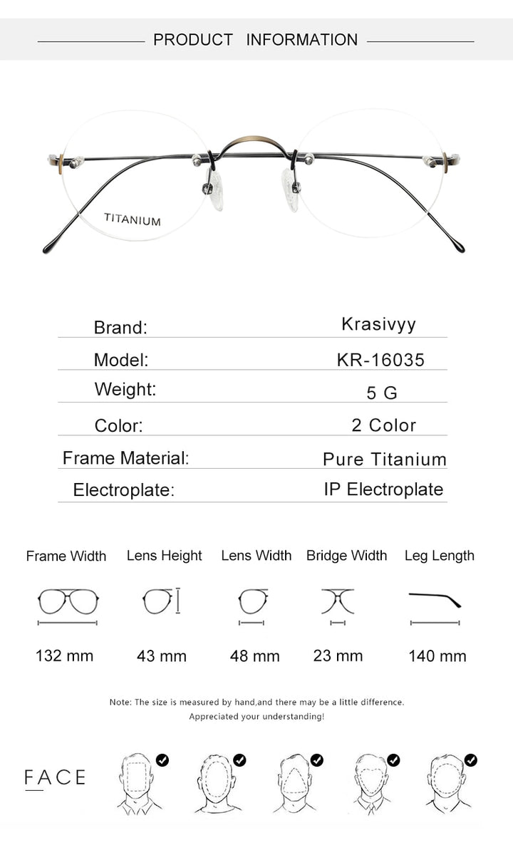 Krasivyy Unisex Rimless Round Titanium Eyeglasses Kr16035 Rimless Krasivyy