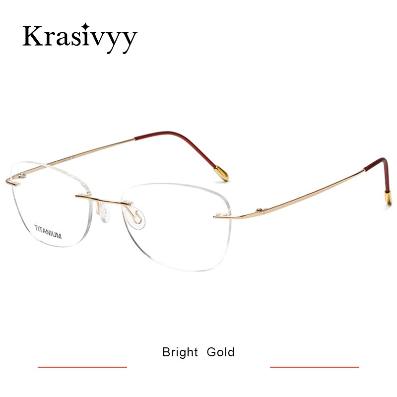 Krasivyy Unisex Rimless Oval Square Titanium Eyeglasses Kr6013 Rimless Krasivyy Bright Gold