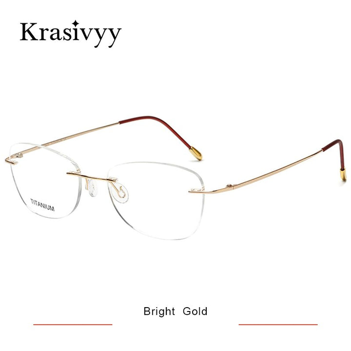 Krasivyy Unisex Rimless Oval Square Titanium Eyeglasses Kr6013 Rimless Krasivyy Bright Gold