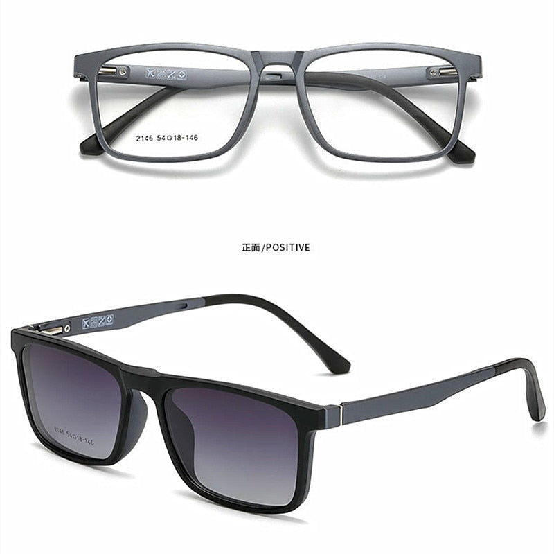 Yimaruili Unisex Full Rim Resin Frame Eyeglasses With Polarized Lens Magnetic Clip On Sunglasses 2146 With Clip Ons Yimaruili Eyeglasses Gray Frame  C4
