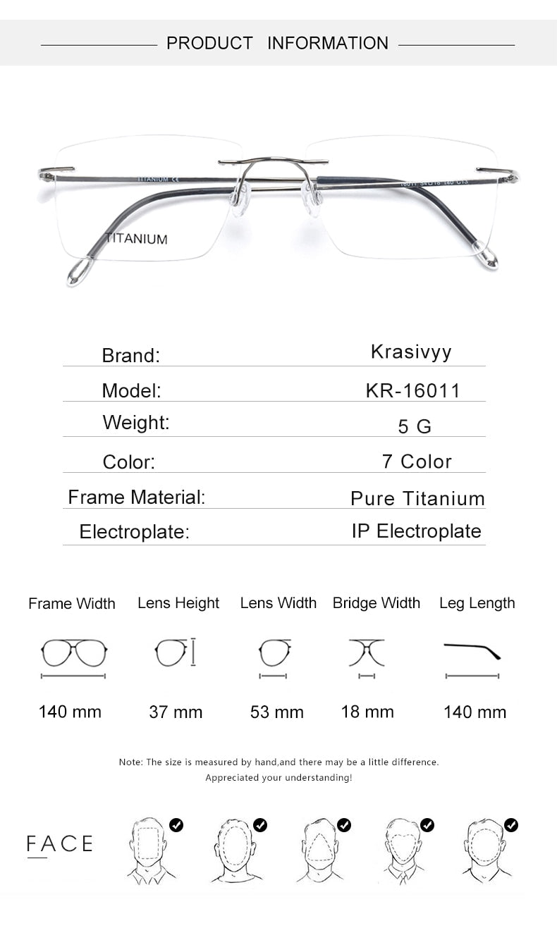 Krasivyy Unisex Rimless Square Titanium Eyeglasses Kr16011 Rimless Krasivyy