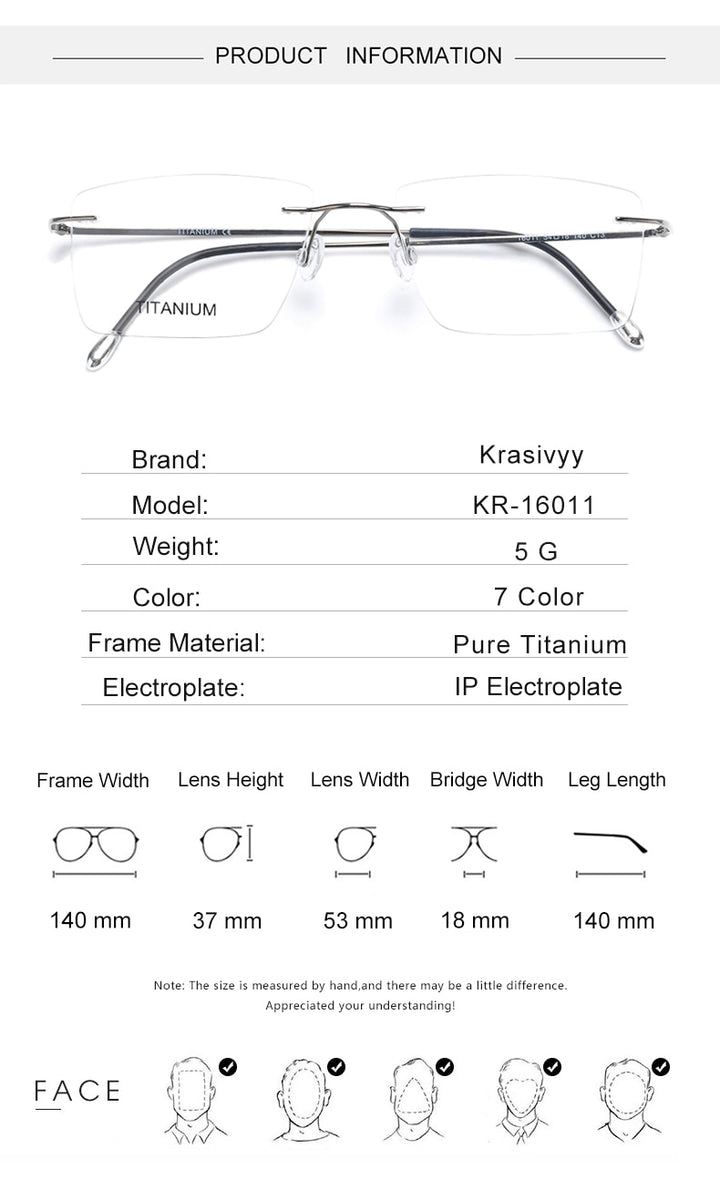 Krasivyy Unisex Rimless Square Titanium Eyeglasses Kr16011 Rimless Krasivyy