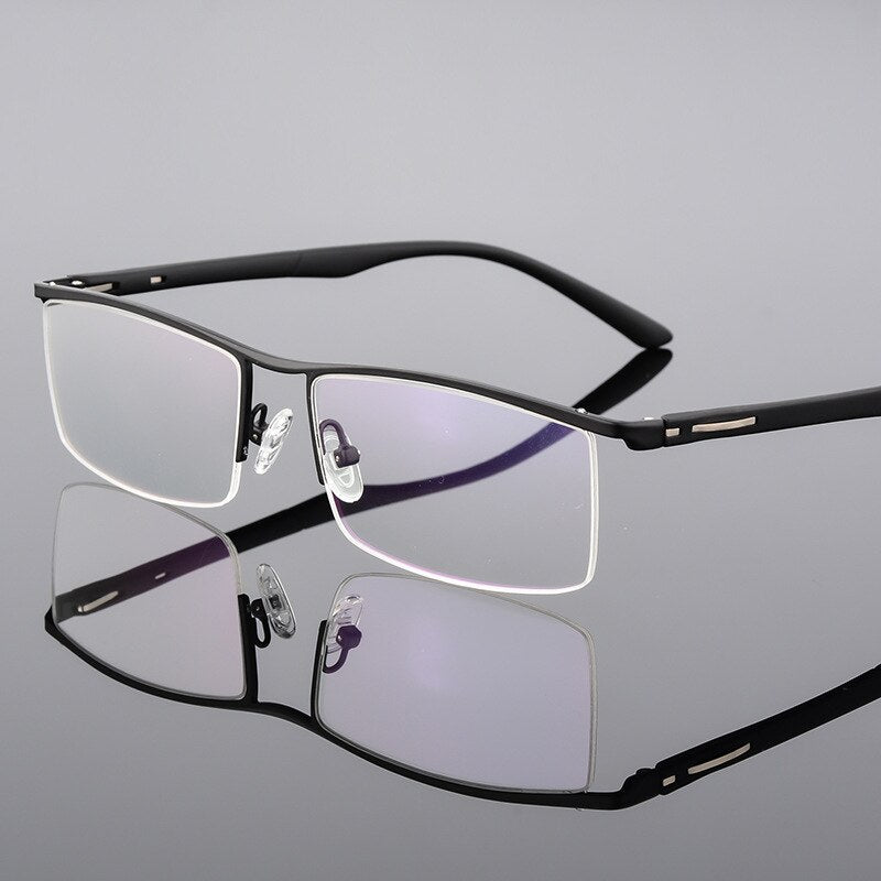 Reven Jate Unisex Semi Rim Square Tr 90 Alloy Eyeglasses P8831 Semi Rim Reven Jate black